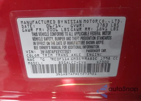 2014 Nissan Sentra S from USA, damaged, VIN 3N1AB7APXEY273921